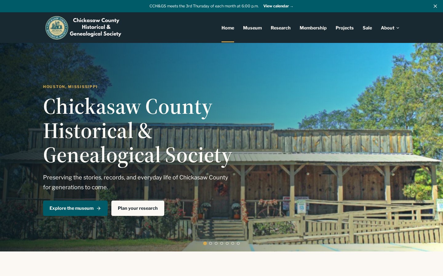 Screenshot of Chickasaw Historical Society website