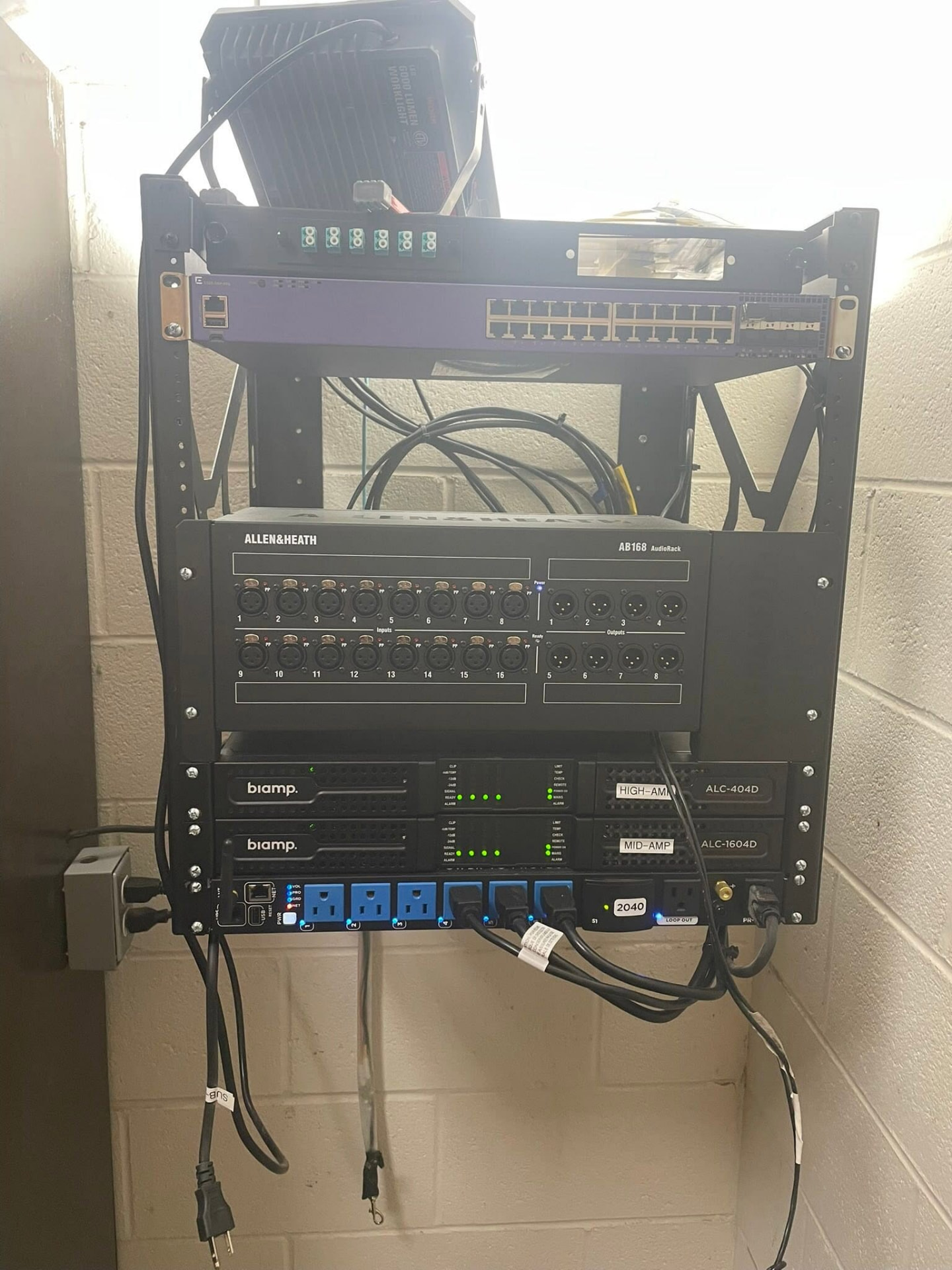 Installed Allen & Heath and Biamp audio equipment rack