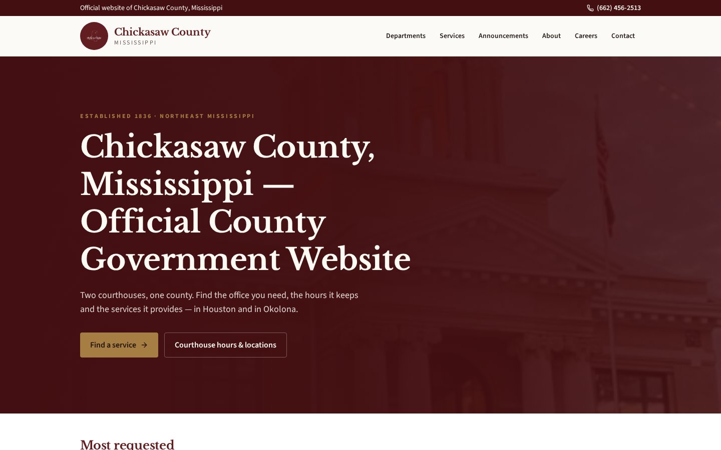 Screenshot of Chickasaw County, MS website