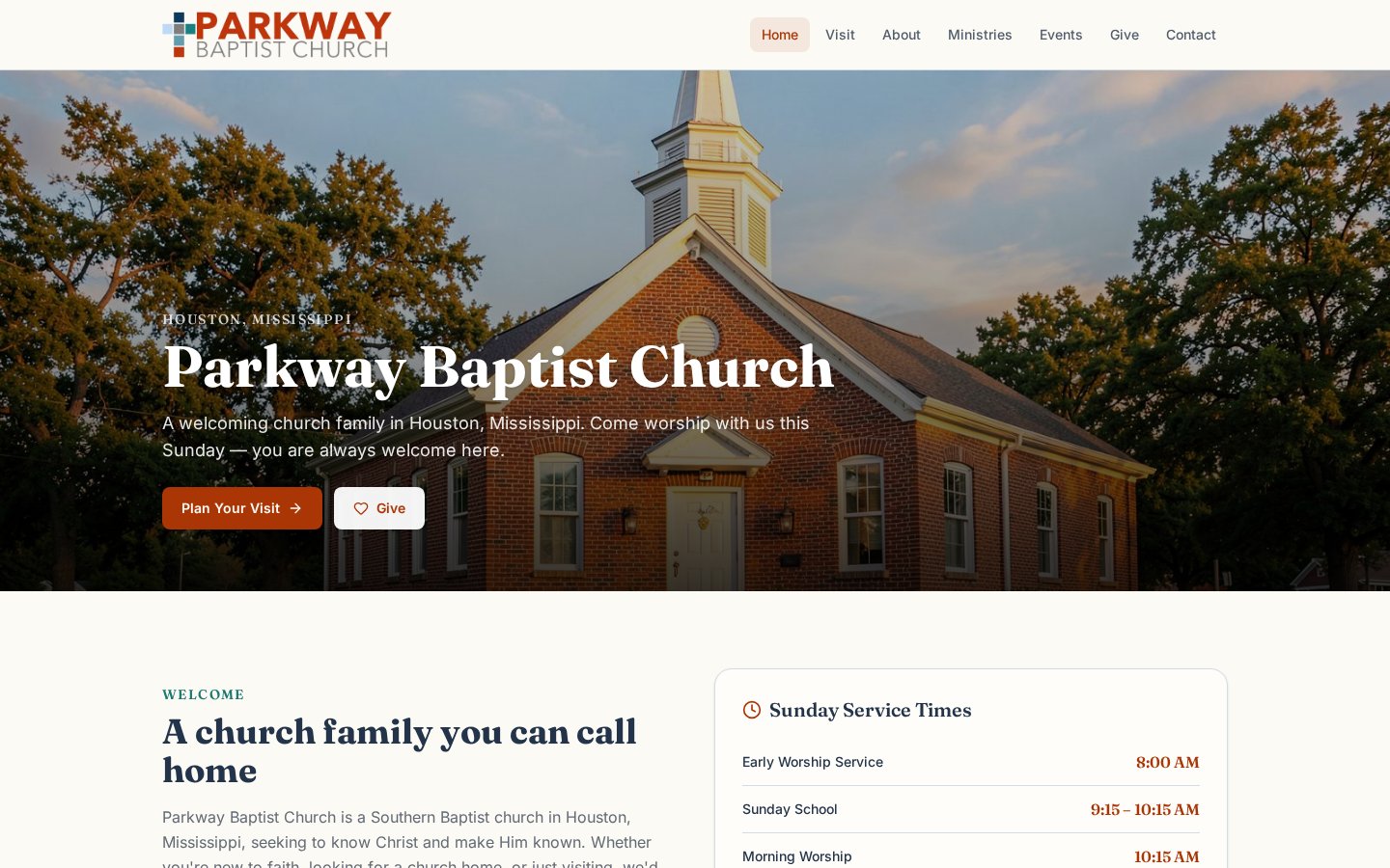 Screenshot of Parkway Baptist Church website