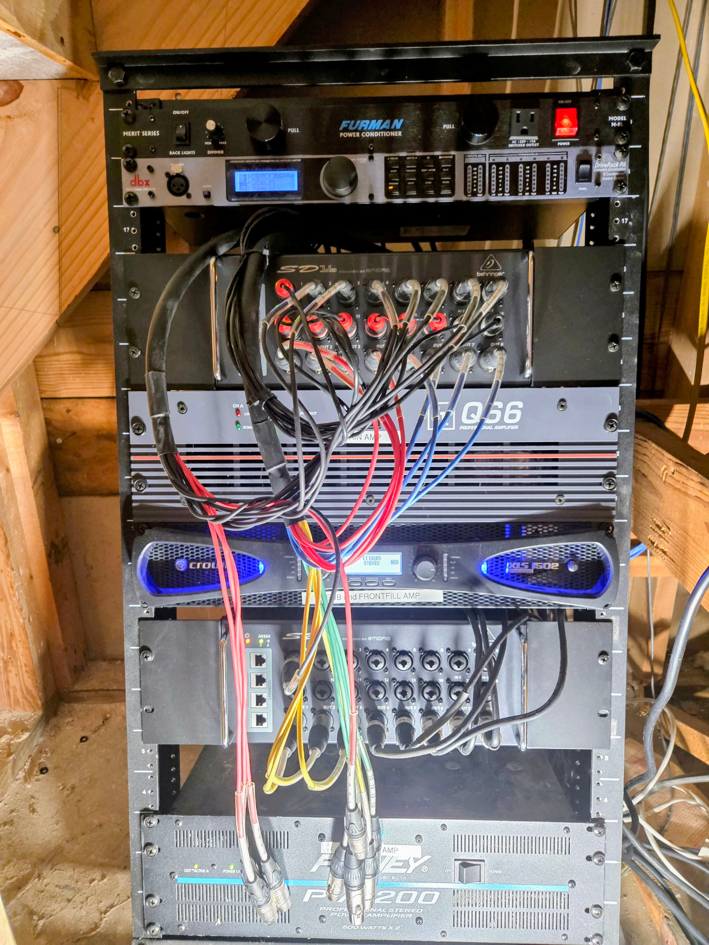 Audio equipment rack with amplifiers and processing for a Chickasaw County installation
