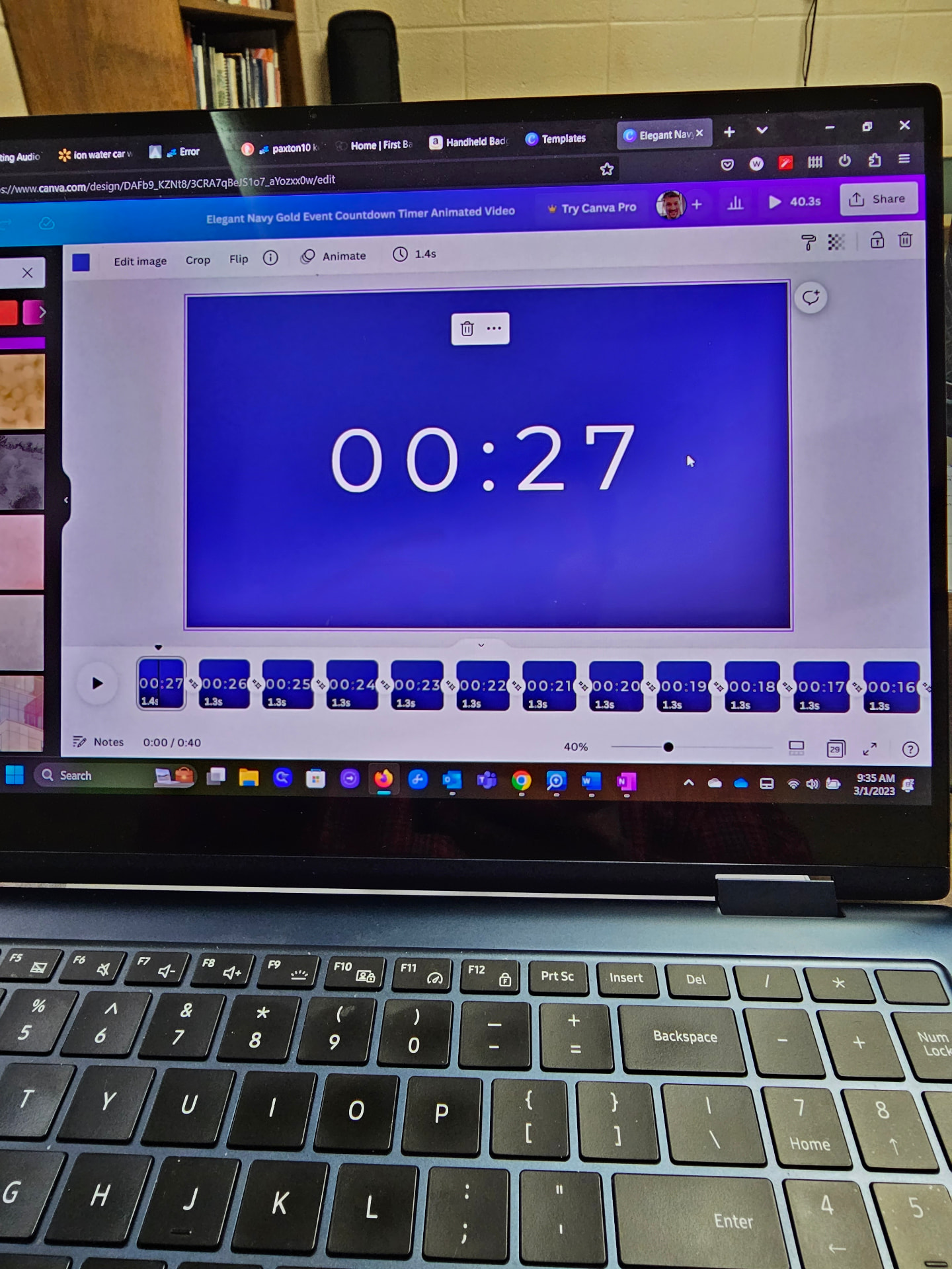 Laptop running presentation countdown graphics on site